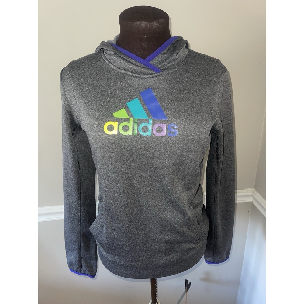 Adidas Climawarm Rainbow Hooded Sweatshirt Womens Small Pockets Athletics Gray‎